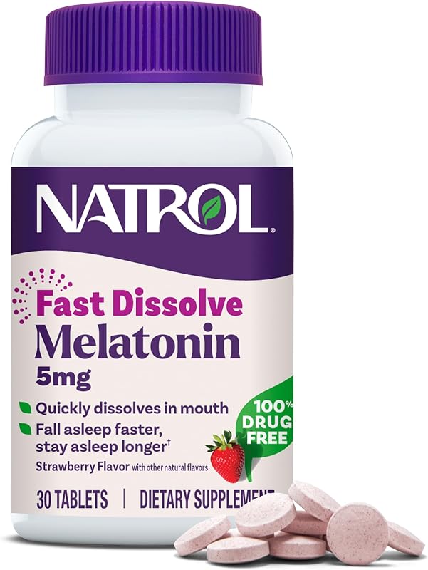 Natrol Melatonin 5 mg Fast Dissolve Tablets, Strawberry, 30 Count | Sleep Support for Adults, for Occasional Sleeplessness, No Water Needed, 100% Drug-Free, Non-Habit Forming