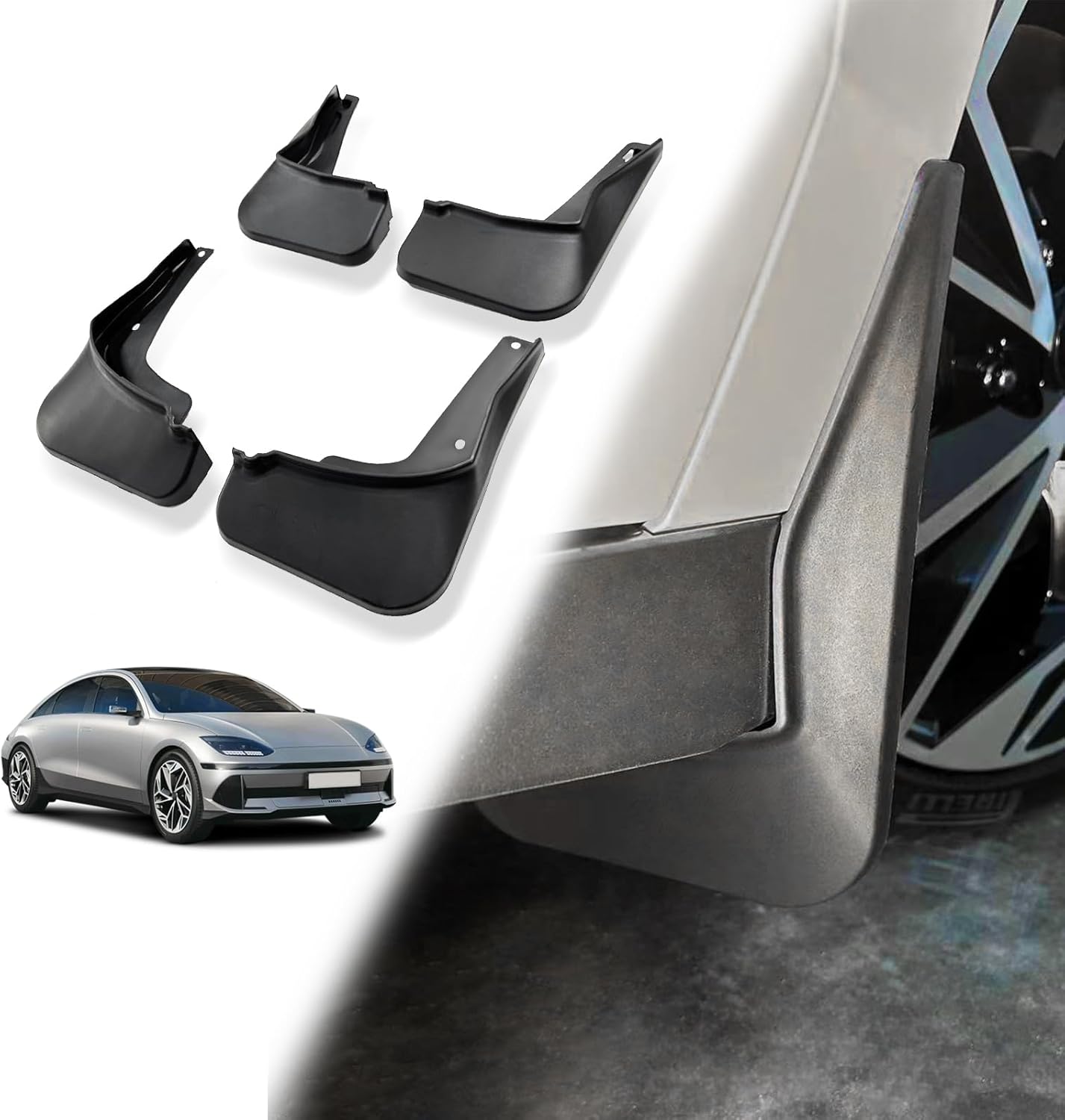 BestEvMod Mud Flaps Splash Compatible with Hyundai Ioniq 6 SE SEL Limited 2026 2025 2024 2023 Exterior Accessories Guards Set of 4 Mudfalps All-Weather Dirt Protection No Need to Drill Holes