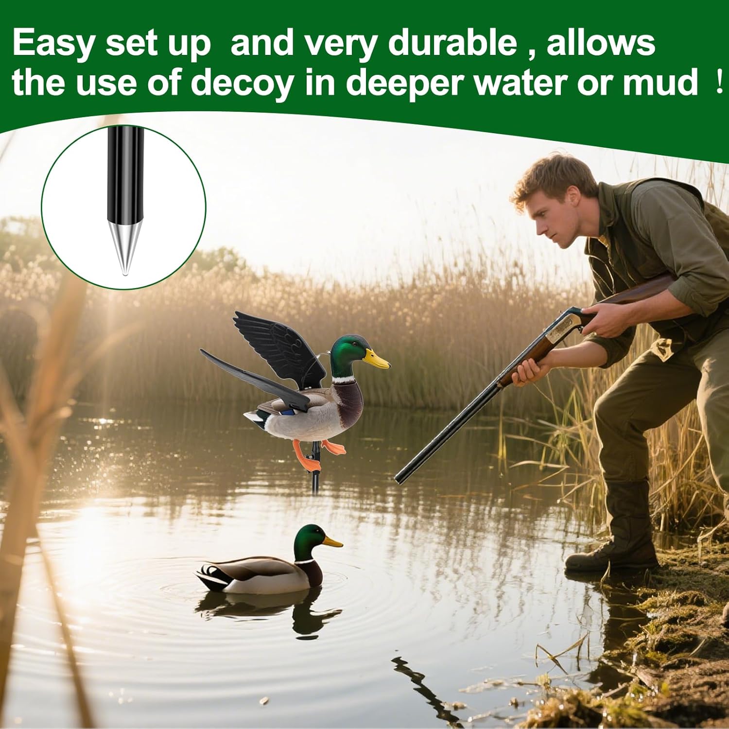 Outdoors Duck Decoy Extension Poles, 8.26Ft Adjustable Duck Hunting Pole Metal Ducks Decoy Stand Easy to Set up Hunting Accessories Works with Spinning Wing Decoys, Not Included Decoys