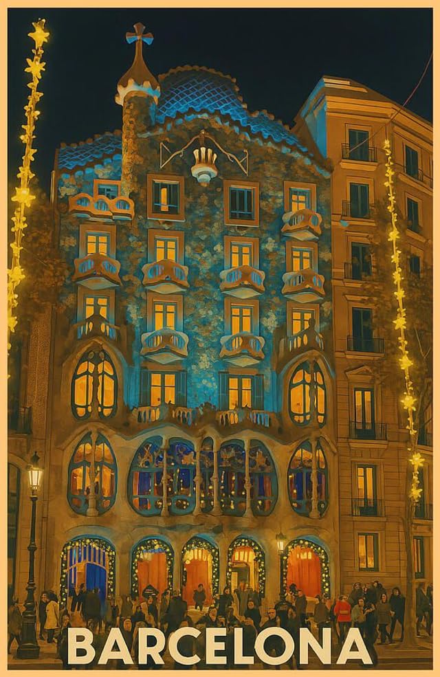 Cartel de la Casa Batlló en Barcelona, lámina de arte retro con acabado de alta calidad