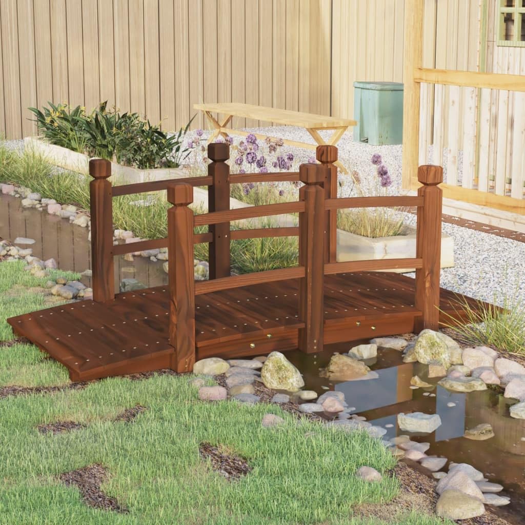 vidaXL Puente de jardín con barandillas Madera de Abeto 150x67x56cm