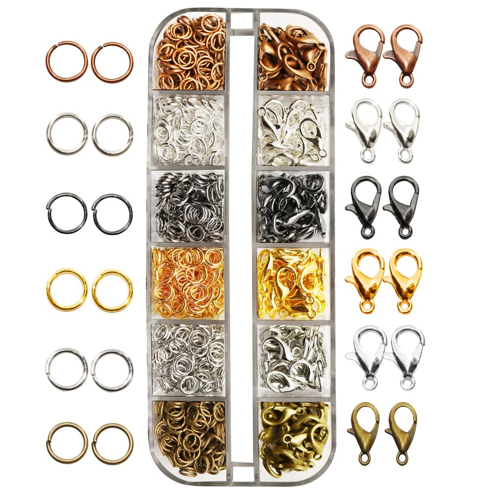 960 Fermoirs Mousquetons Et Anneaux Ouverts 12mm - Pour Bijoux DIY, Bracelets, Colliers, 6 Couleurs Avec Boîte Rangement
