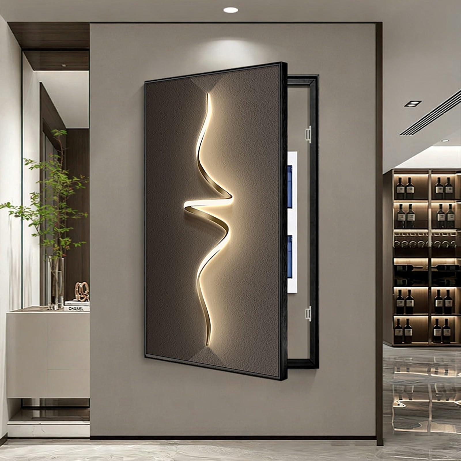 Generico Copertura Decorativa per Quadro Elettrico - Pannello fusibili a Parete, Design a ribalta/Scorrevole, Facile da installare e Pulire, Elegante Finitura Marrone (40x60 cm)