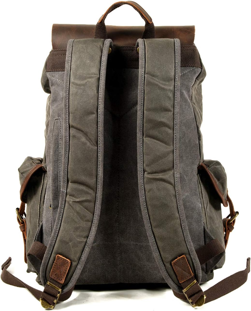 WUDON Leather Backpack for Men, Waxed Canvas Shoulder Rucksack Carry-On Travel Backpack - Image 2