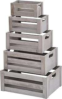 KMwares Set of 5 Rustic Wooden Nesting Crates with Handles - Vintage Far...