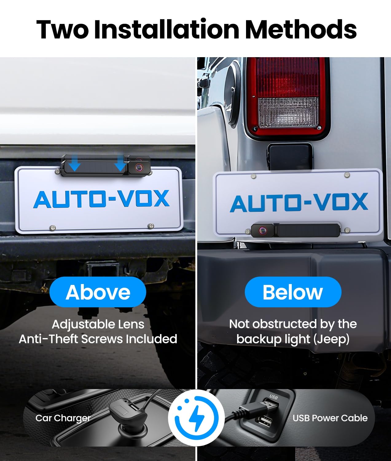 AUTO-VOX Kit telecamera di retromarcia senza fili alimentata ad energia solare, installazione in 3 minuti, telecamera di backup chiara con impermeabilità IP69K per auto e furgoni