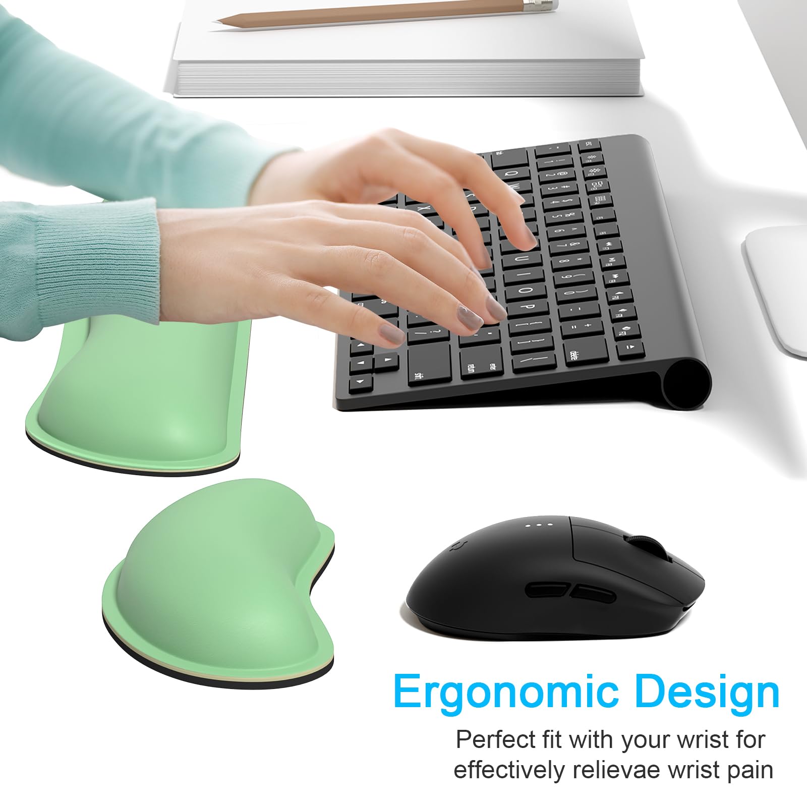 Dapesuom Ensemble de repose-poignet pour clavier, joli tapis de souris en polyuréthane pour clavier d'ordinateur et tapis de souris, repose-poignet amélioré en mousse à mémoire de forme, support