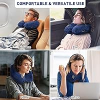 Vista 4 de Almohadas de cuello Rewondah para viajar, almohada de viaje inflable, almohada de cuello inflable para viajar en avión con cubierta lavable