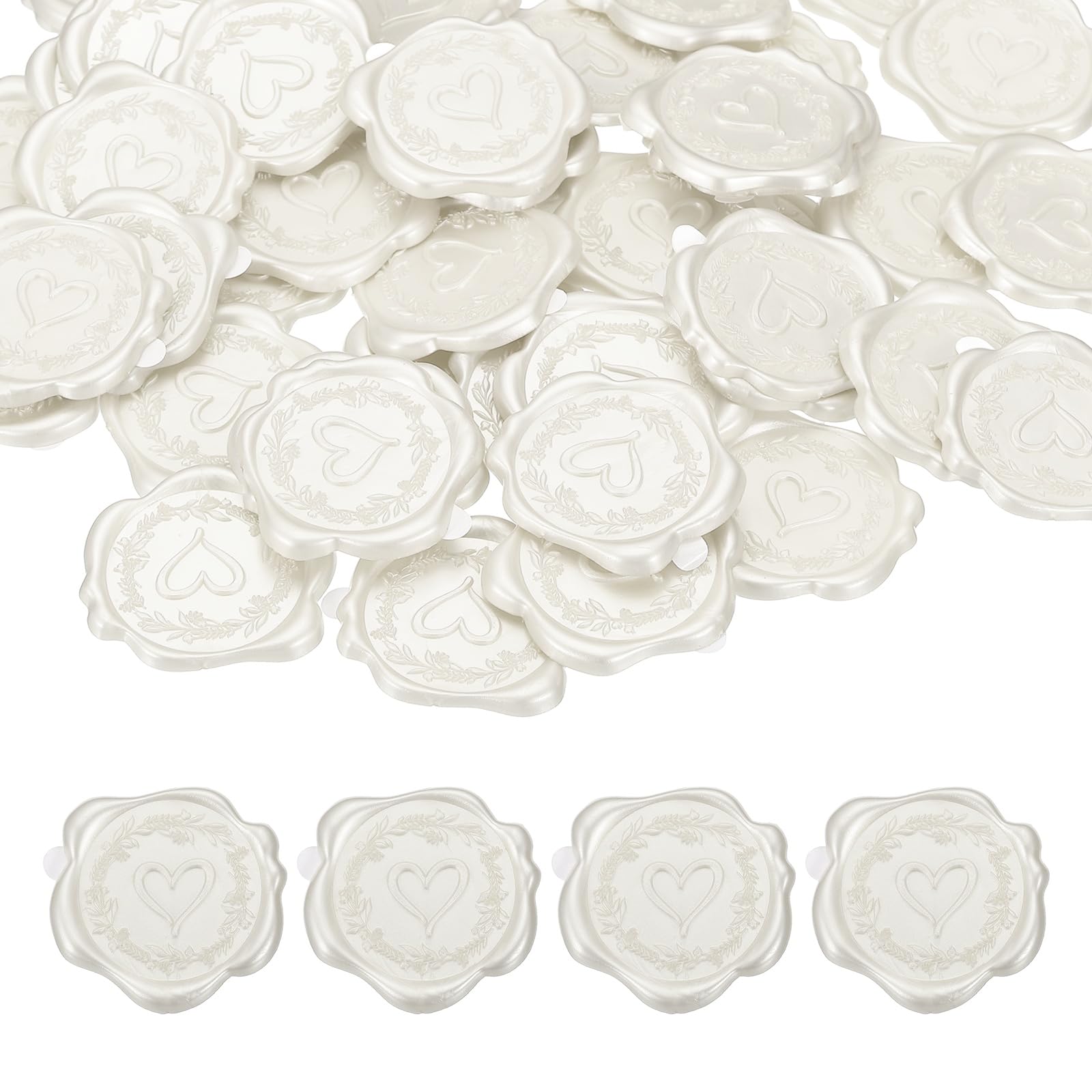 PATIKIL 50Pcs Heart Wax Seal Stickers, Love Embossed Self Adhesive Backed Envelopes Seal Sticker Accessories for Wedding Invitation Letter Birthday Party Gift, Pearl Pink White