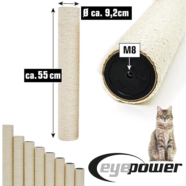 Foto 6 de 8 de eyepower Ø 9,2 cm: 55 cm Poste Rascador de Repuesto - Rosca M8 - Accesorio Fuerte para Árbol de Gatos