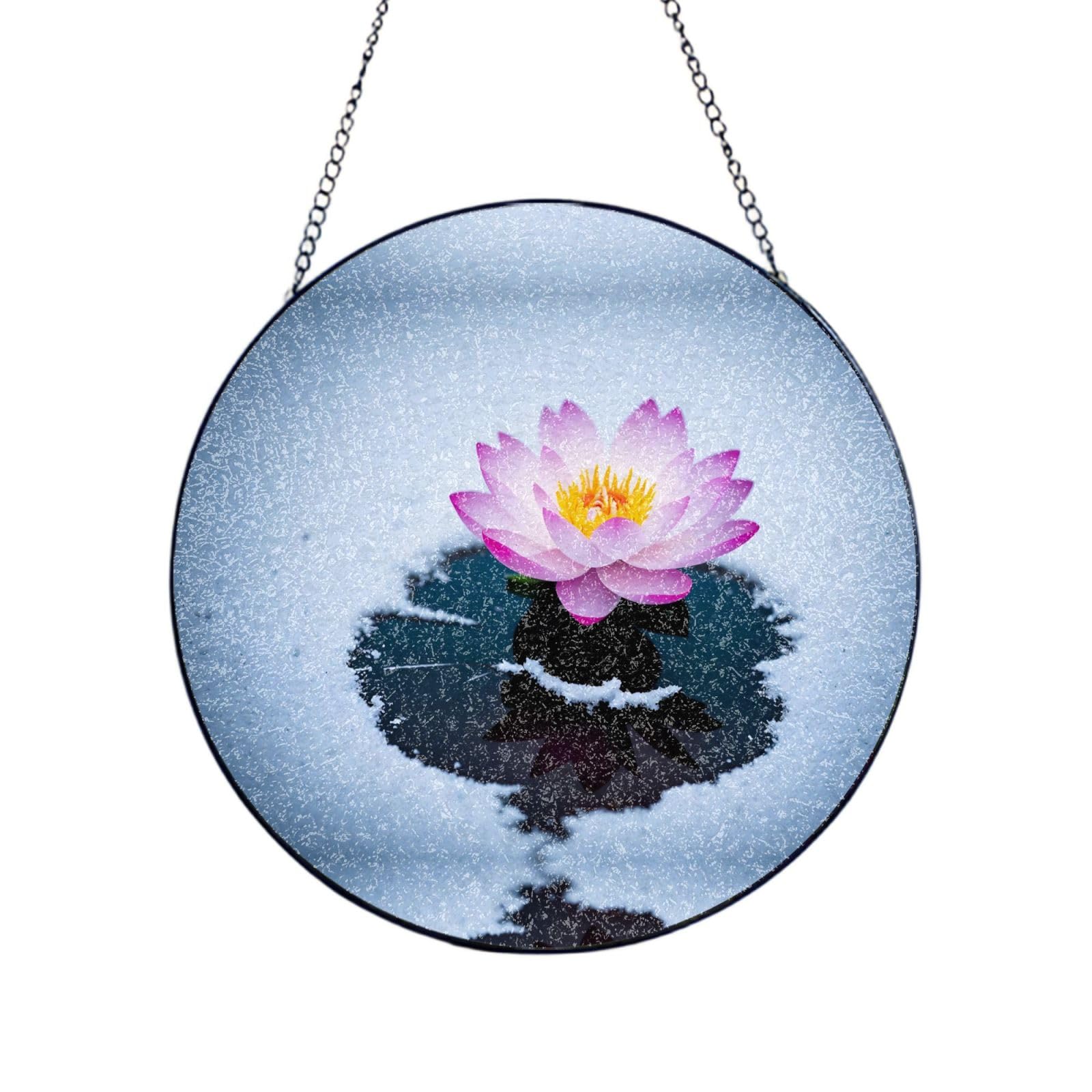 Poezjzw Stained Glass Window Hanging - Snow Lotus Sun Catcher For Door Garden Home Decor Christmas Mother'S Day Birthday Gifts 4in（10cm）
