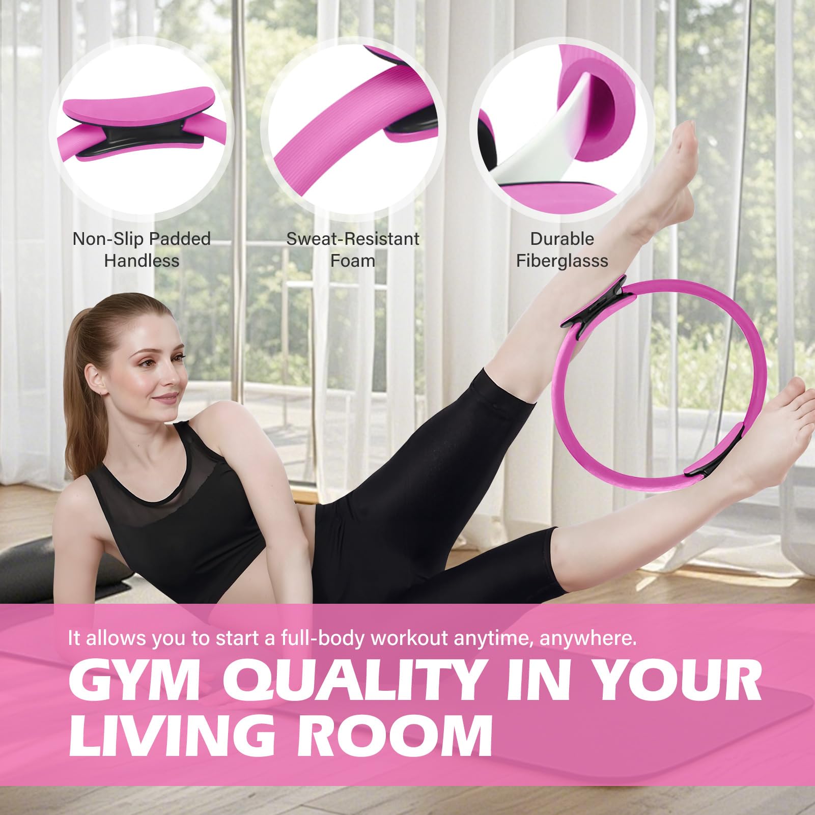 Ensemble de 13 anneaux de Pilates avec anneau 38 cm, ballon yoga 25 cm et bandes de résistance, équipement de gym à domicile