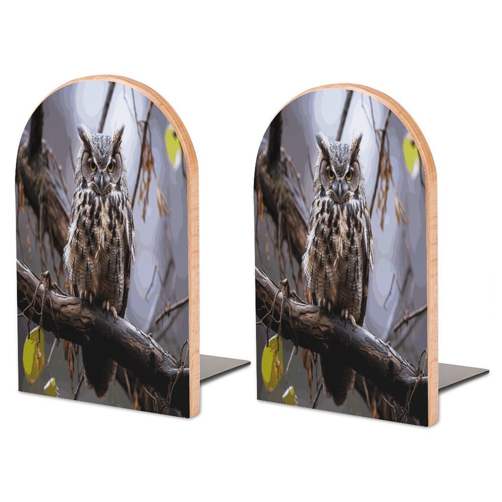 Large Owl on A Branch Book End with Metal Base Fashion Heavy Duty Bookend Exquisite Wooden Bookends Non-Skid Book Stopper for Shelves Books Organizer for Office Home 1 Pair