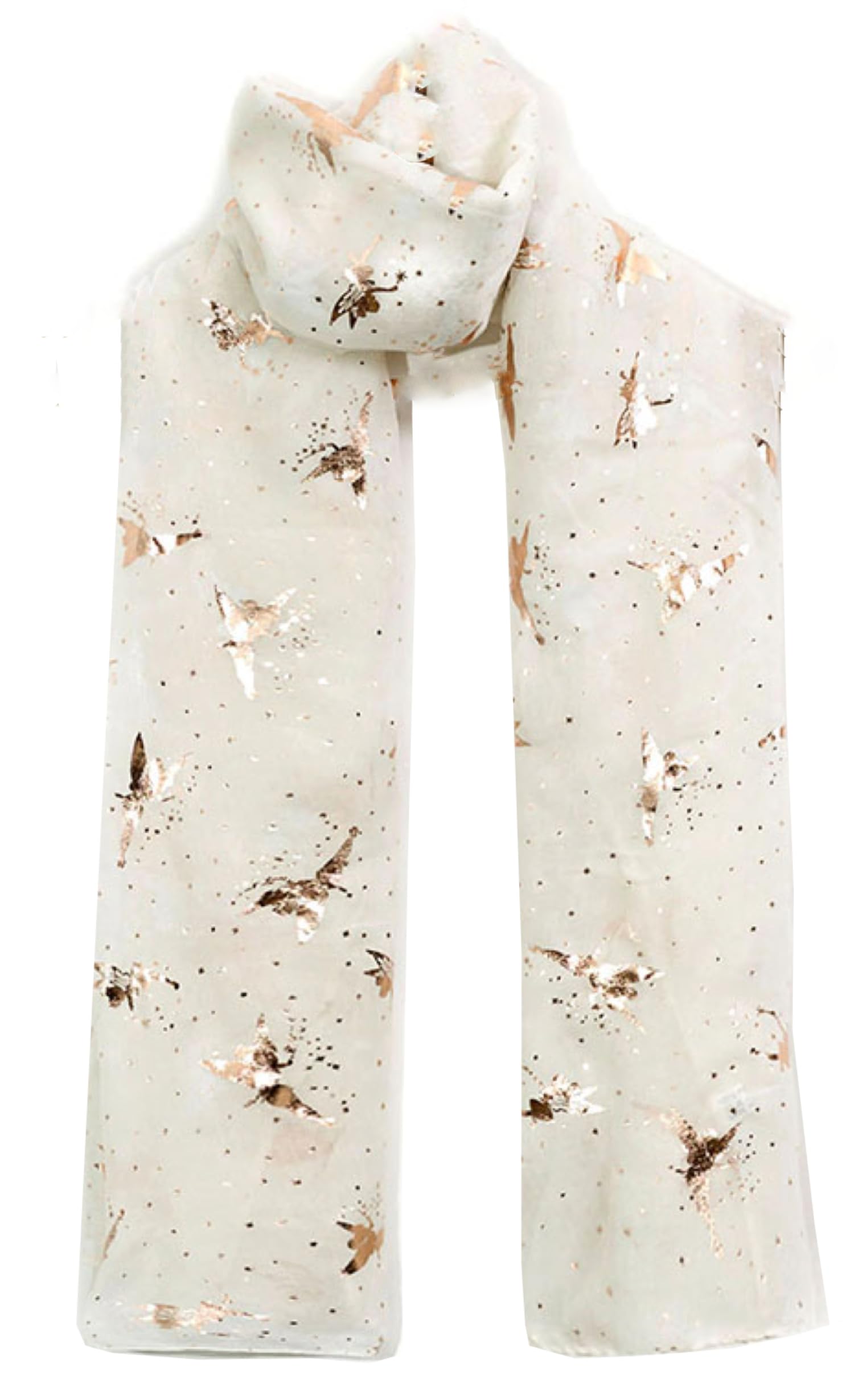 World Of Shawls Women's New Glitter Foil Fairy Ivory Cream New Glitter Foil Sparkle Print Scarf Scarves (New Glitter Foil Fairy Ivory Cream)