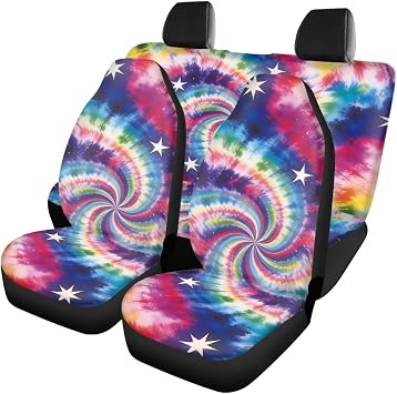 Rainbow Tie Dye Star Car Seat Covers Full Set Unique Print Auto Seat Cover Protectors
