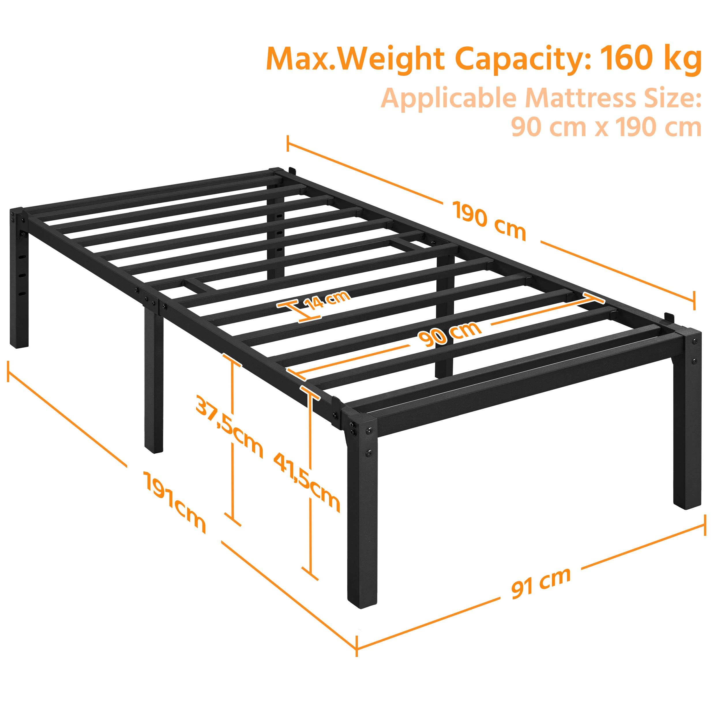 Yaheetech Set di 2 Rete Letto Singolo in Metallo 90 cm × 190 cm senza Testiera Spazio Aggiuntivo per Camera da Letto
