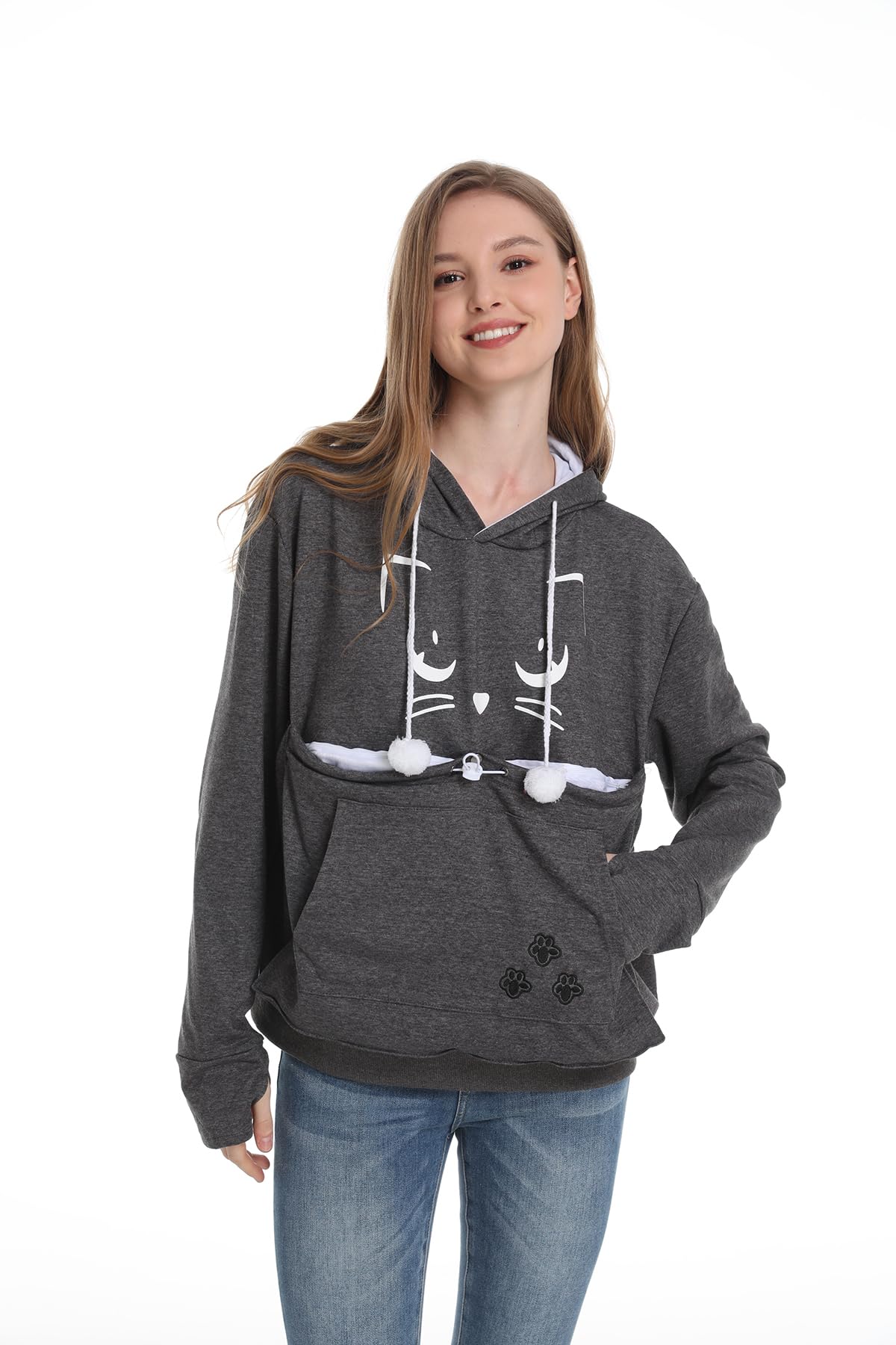 LINYUCHEN Cat Dog Pouch Hoodie Large Pet Pouch Sweatshirt Puppy Kitten Holder Carrier Pullover Top for Women