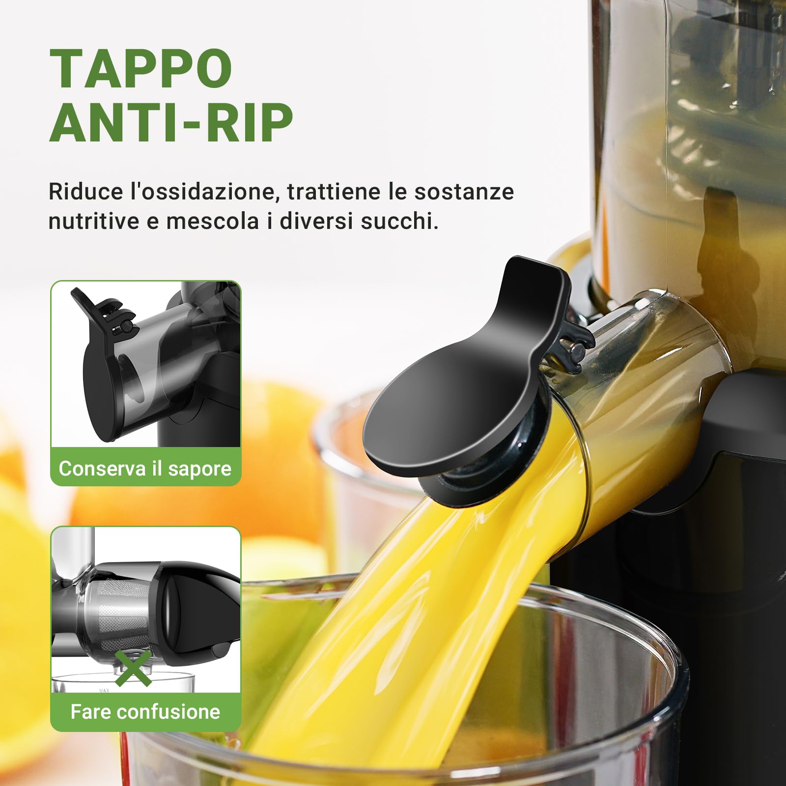 AMZCHEF Estrattore Frutta E Verdura Per Tutta La Frutta 80MM - Estrattore A Freddo Frutta E Verdura Con 80MM Scivolo Alimentare, Coclea Potenziata, Filtro A Doppio Strato, Motore Silenzioso (Blu Nero)