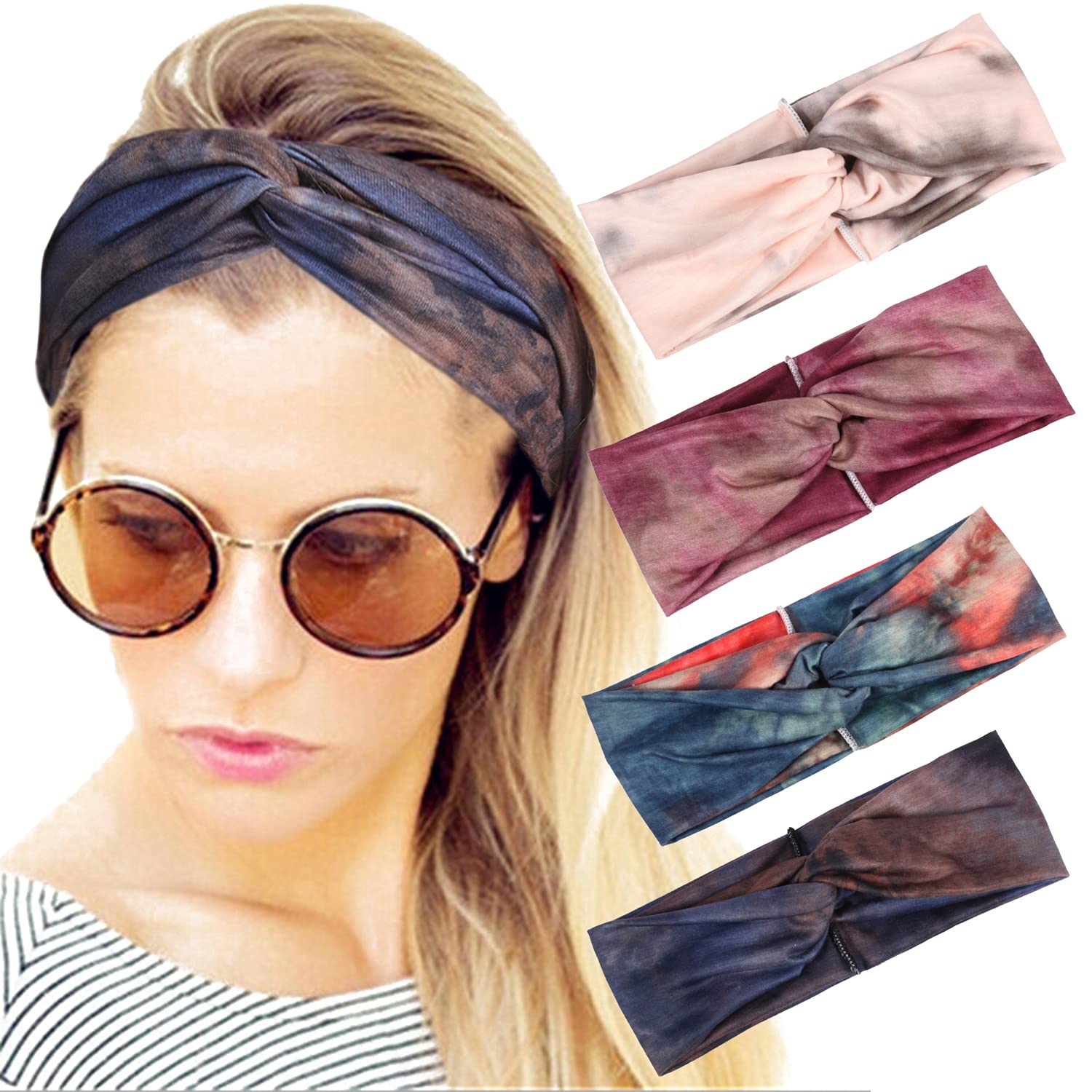 ELACUCOS Headbands for Women Criss Cross Boho Floal Style Head Bands for Women's Hair 4 Pack 1 Count (Pack of 4) Set10