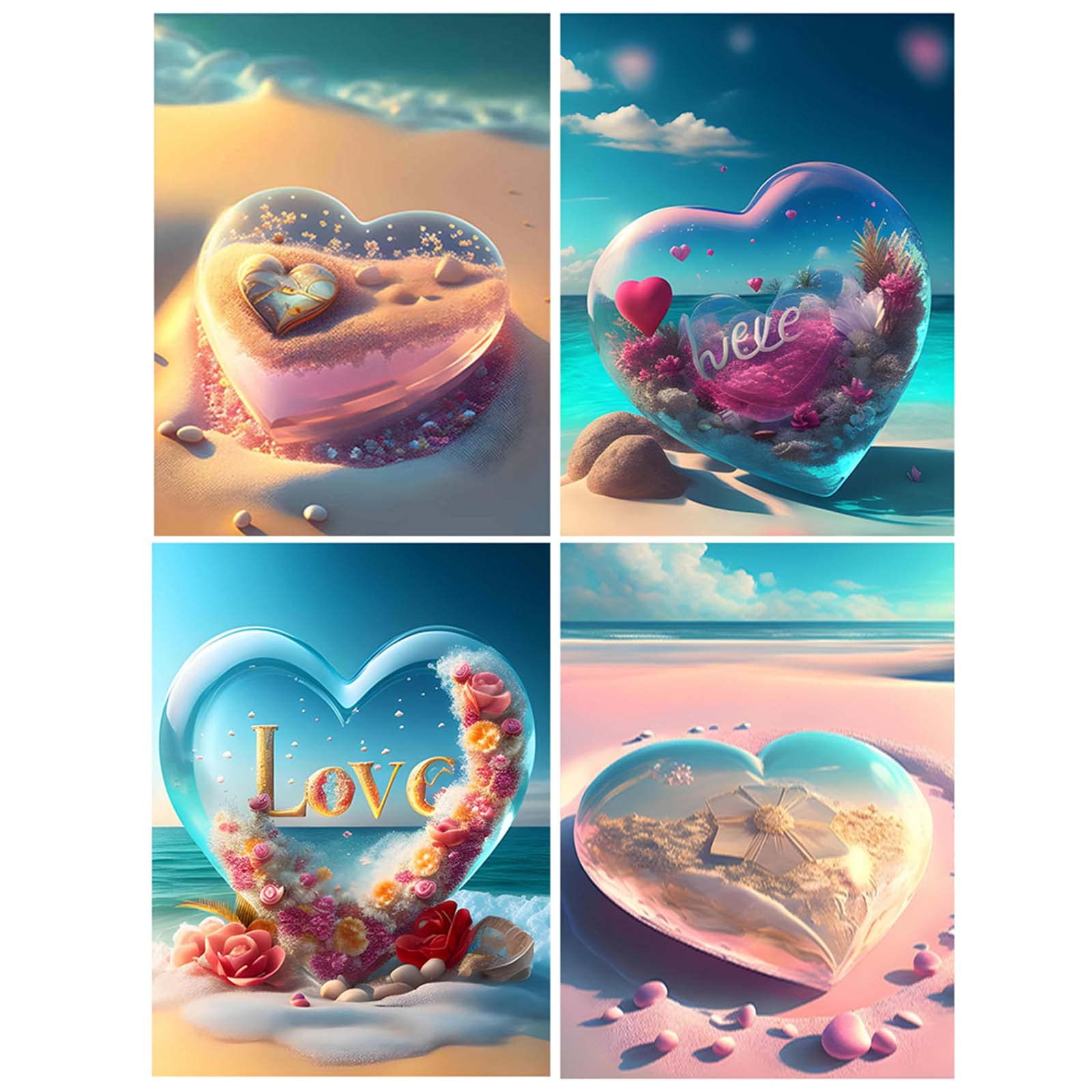 4枚セット 5D ダイヤモンドアート 30x40cm ダイヤモンドアート カラフル ハート型 ダイヤモンドアート 初心者セット 海 ビーズアートシール 子供 ダイヤモンドアート 海 人気 芸術品 装飾 モザイクアート ダイヤモンド塗装 全面貼り付けタイプ