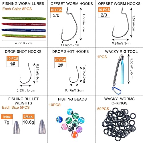 Miniatura 6 de Goture Wacky - Kit de señuelos de pesca con gusanos, kit de herramientas de pesca con lubina, kit de herramientas con señuelos de plástico suave,