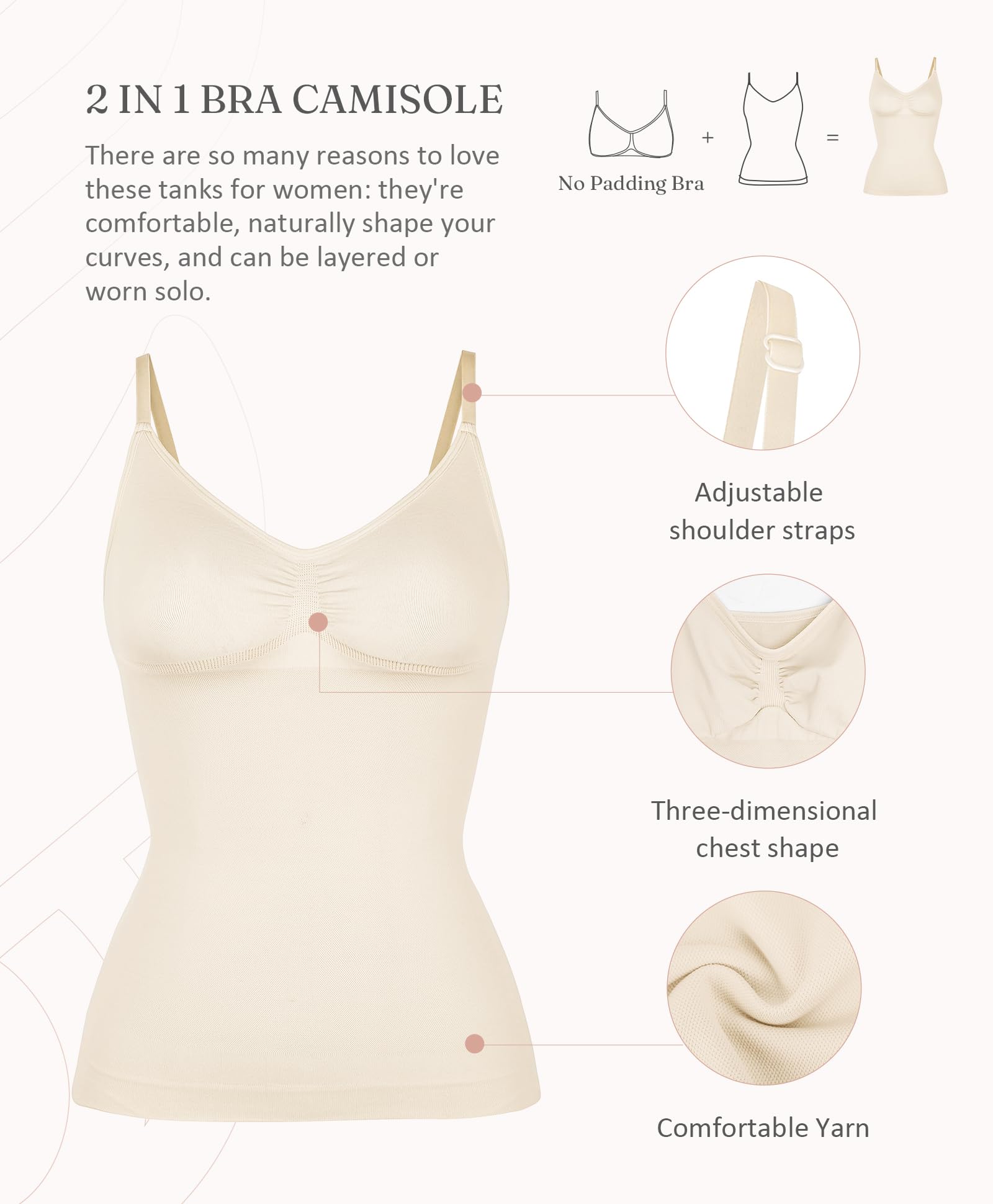Camiseta sin Mangas de compresión sin Costuras para Mujer Shapewear Control de Barriga Cami Sujetador Integrado con Correas Ajustables