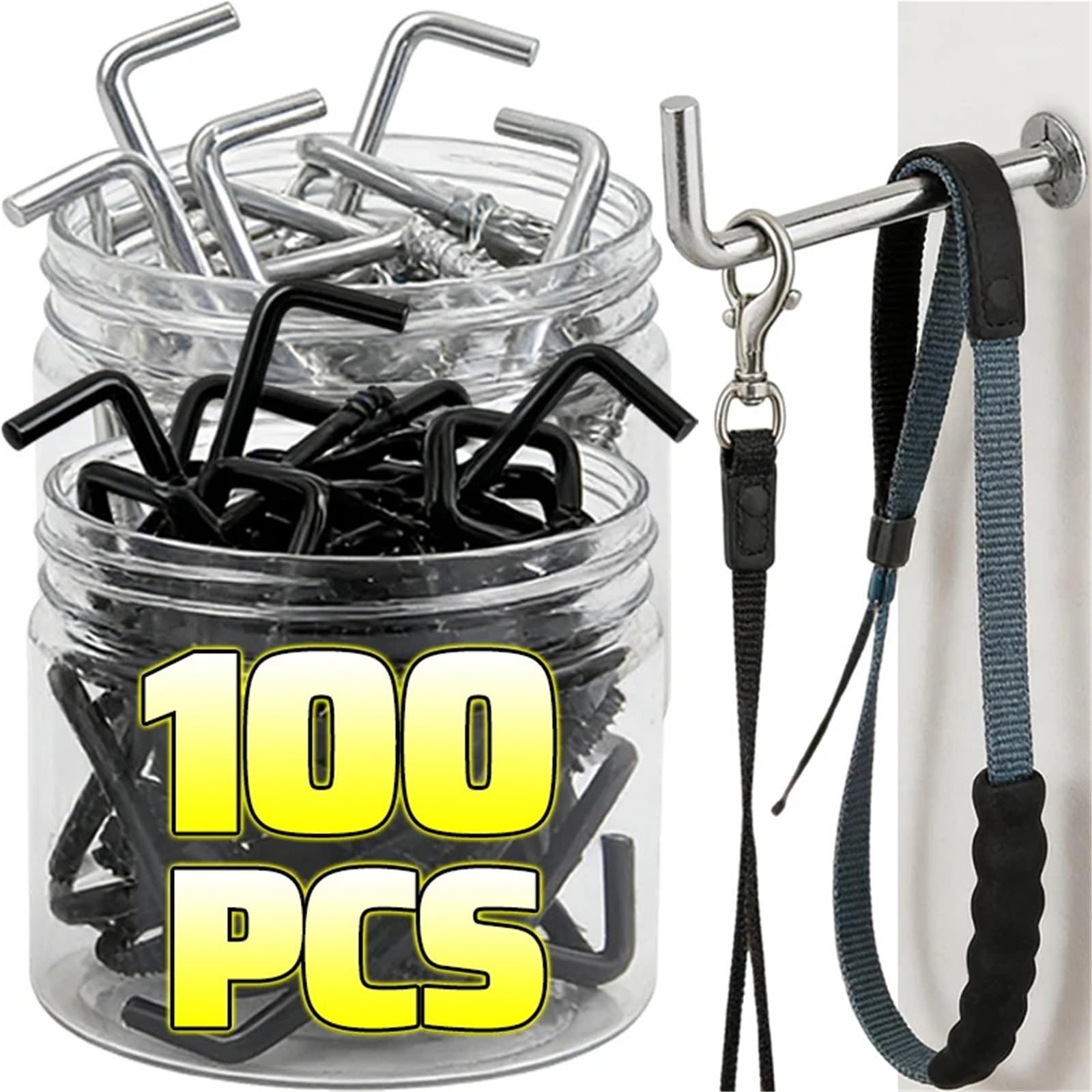 Ganchos En L De Tornillo Ganchos de tornillo en forma L, gancho autorroscante ángulo recto for colgar la pared, tazas, maceteros y llaves, 10/100 Uds(Silver,100PCS)