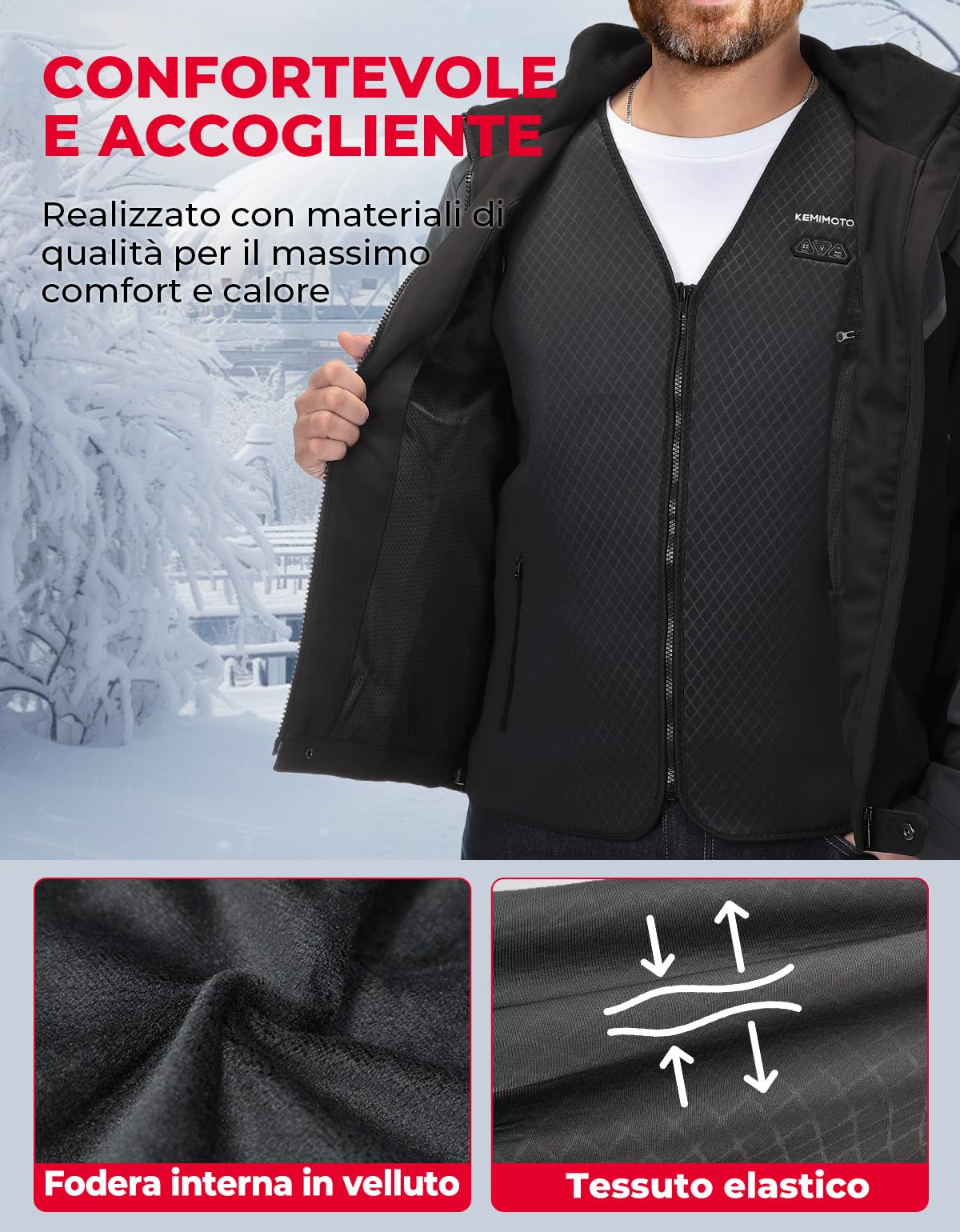 KEMIMOTO Gilet Riscaldato Uomo, Elettrico Gilet Riscaldato con USB, Giubbotti Riscaldati con 3 Temperature per all’aperto Lavoro Sci Escursionismo Caccia Moto