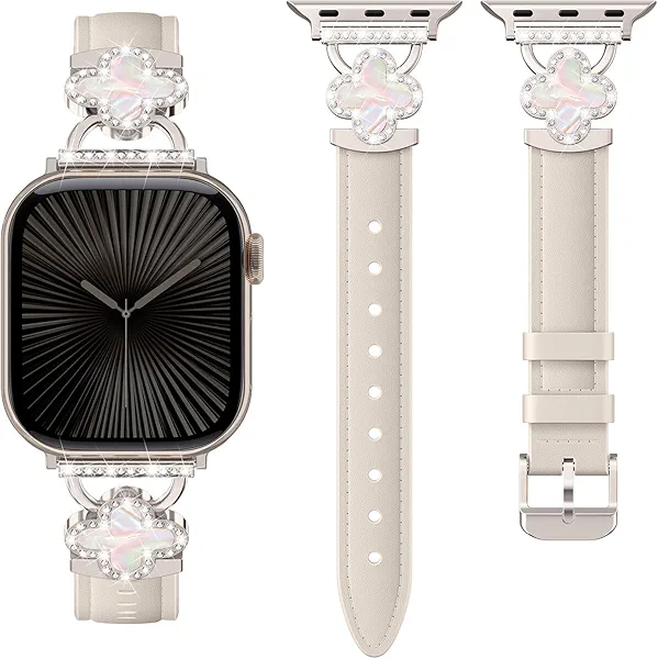 SOLOLUP Leather Band for Apple Watch Bands for Women 40mm 41mm 42mm 38mm 44mm 45mm 46mm 49mm,Dressy Slim Thin Cute Bracelet with Bling Buckle for iWatch SE 3/2/1 Series 11 10 9 8 7 6 5 4 3 Ultra 3/2