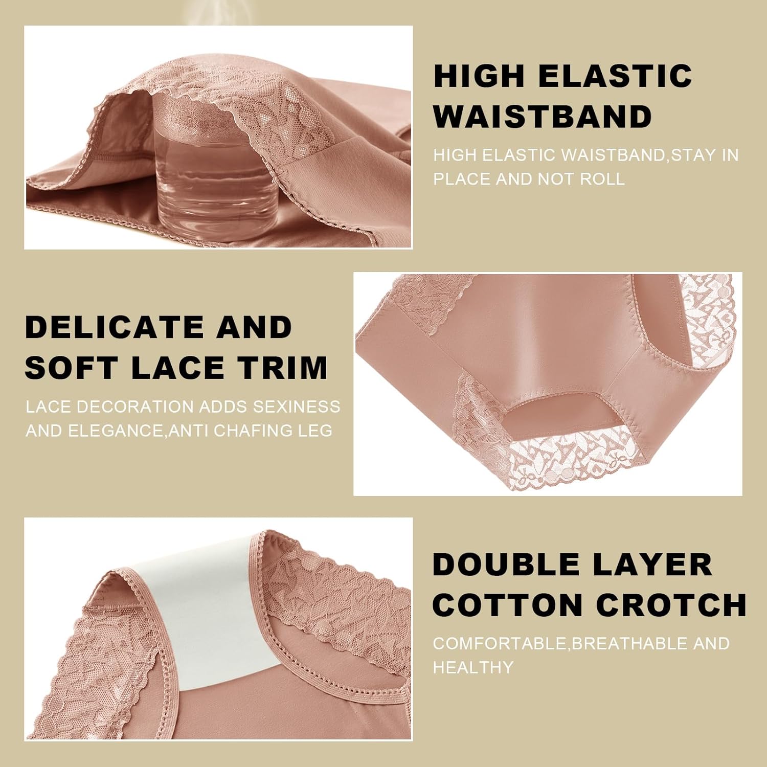 Cotton Lace Underwear for Women High Waisted Stretch Breathable Panties Comfortable Full Coverage Briefs Multipack - Image 5