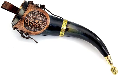 Taza de cuerno de cerveza Juego de tronos Cuerno vikingos adornado de latón Cuerno medieval con cinturón de cuero atractivo (HBM-580) disponible en Yaxa Colombia