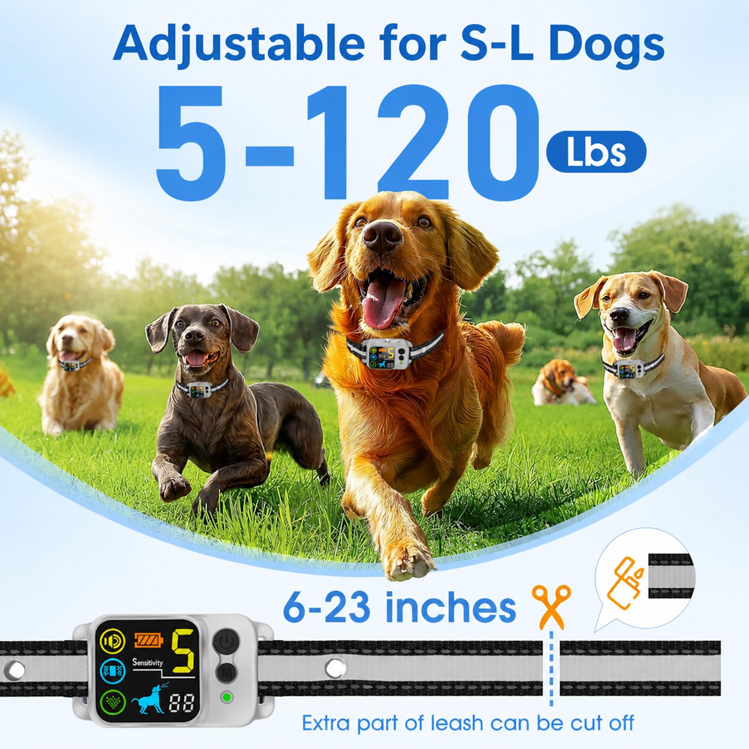 Collar Antiladridos de Citronela para Perros – Collar de Entrenamiento con Spray, 5 Sensibilidades & Modos de Beep Vibración Spray, Parada Automática del Ladrido para Perros Grandes Mediano Pequeños