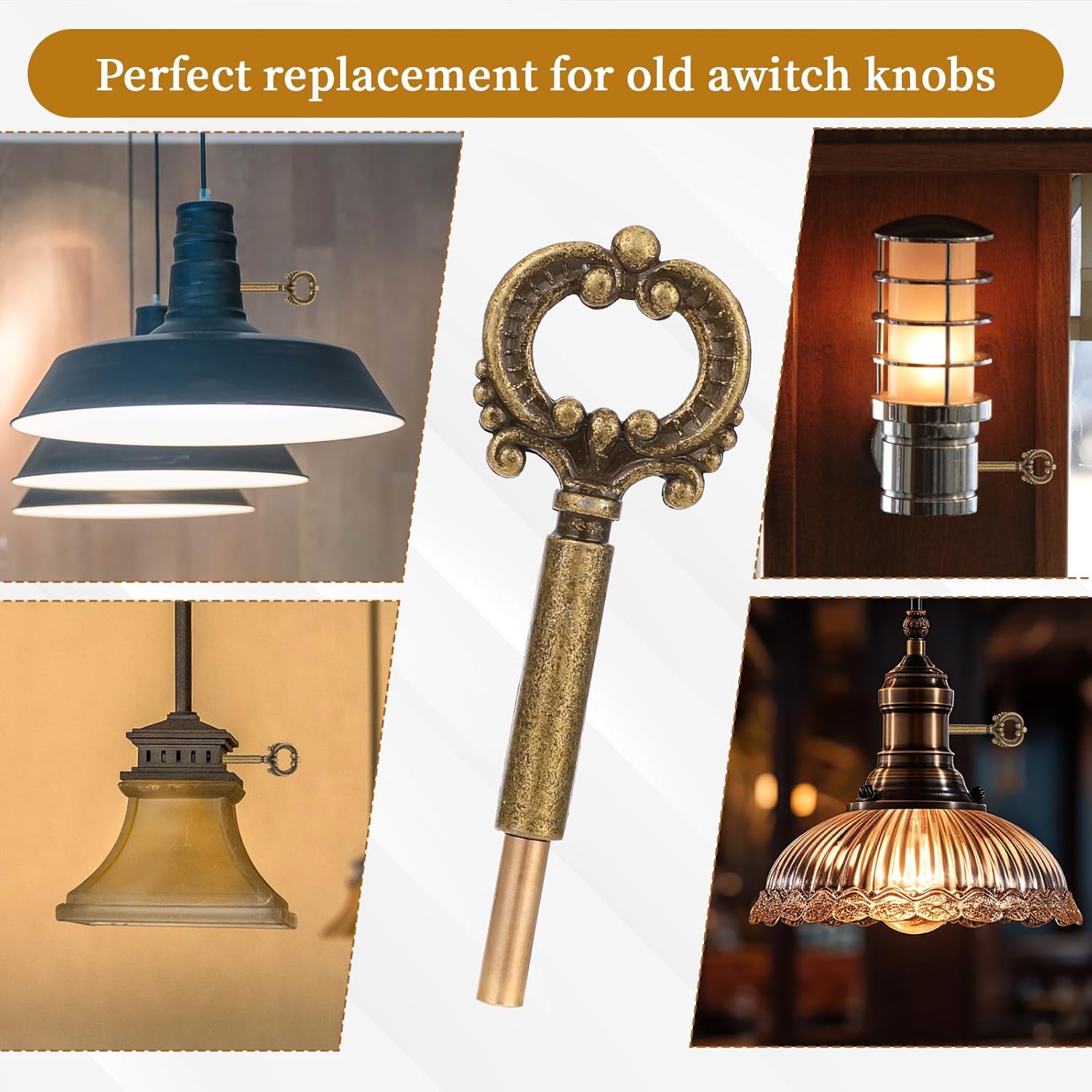 QfwdfcTrenz 4 Pack Antique Brass Lamp Turn Knob Switch Replacement with 1/2" Extensions - Vintage Metal Socket Keys for Floor & Table Lamps