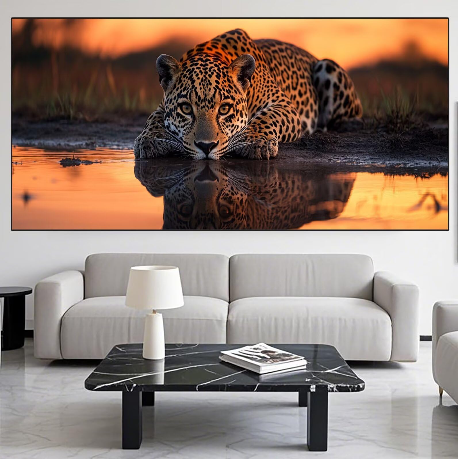 Leopard Diamond Art Lake Diamond Painting Arts and Crafts dla dorosłych, zestaw do malowania diamentami 5D, dorosłych, Crysta, haft krzyżykowy, zestaw do haftowania dla początkujących, dekoracja