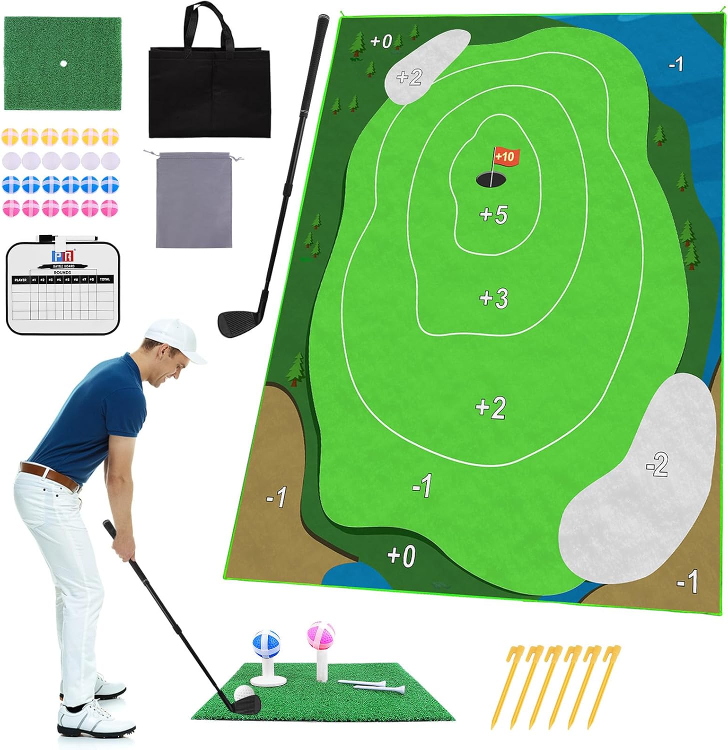 Toffos 6x4.9Ft Golf Chipping Game Mat with Club, Golf