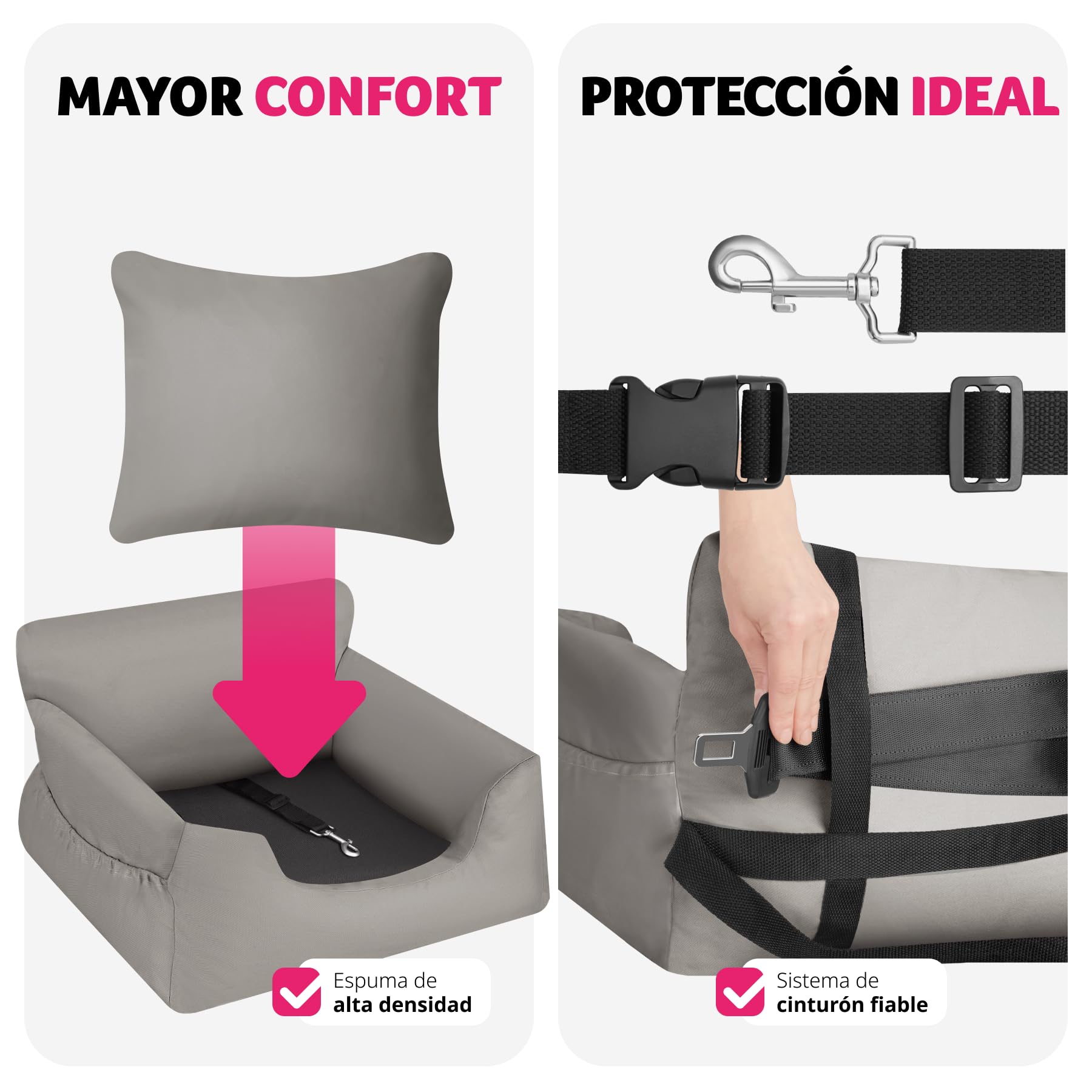 tectake® Asiento de Coche para Perros Pequeños y Medianos - Correa Ajustable, Cojín Lavable, Protector y Transporte - Gris