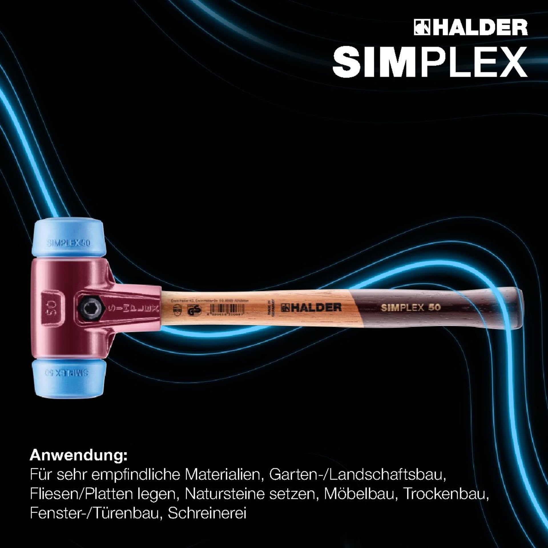 SIMPLEX-Schonhammer, TPE-soft; mit Tempergussgehäuse und hochwertigem Holzstiel | D=30 mm | 3001.030