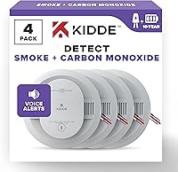 Kidde 4-Pack Hardwired Smoke & CO Detector, 10-Year Battery Backup, Voice Alerts, Interconnectable, Model 30CUA10-V