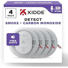 Kidde Hardwired Smoke &amp; Carbon Monoxide Detector, 10-Year Battery Backup, Voice Alerts, Interconnectable LED Warning Light Indicators, 4 Pack