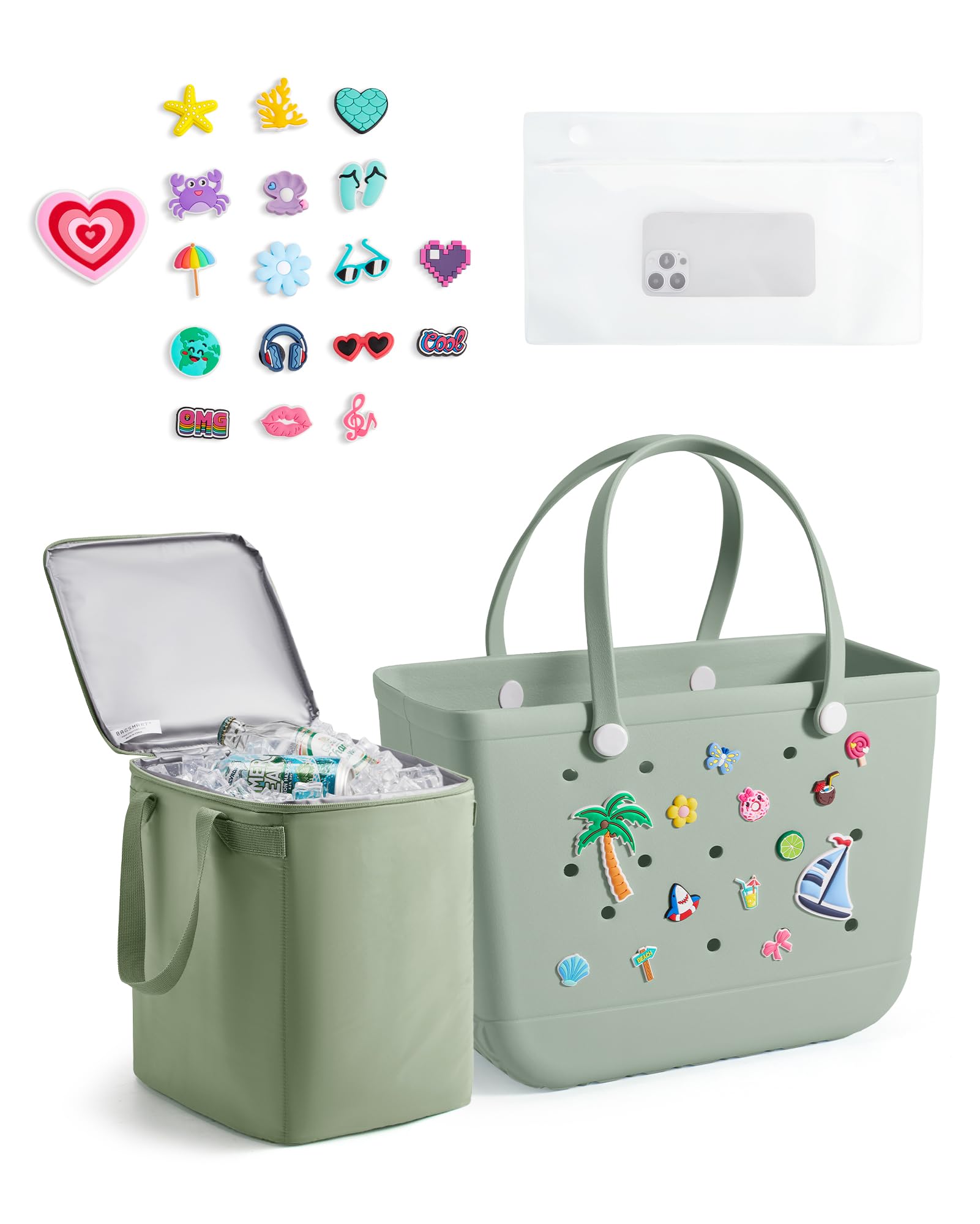 BAGSMART Large Beach Bag for Women with Cooler, Rubber Tote Bag with Charms, Waterproof Vacation Essentials for Swim Pool — view 10