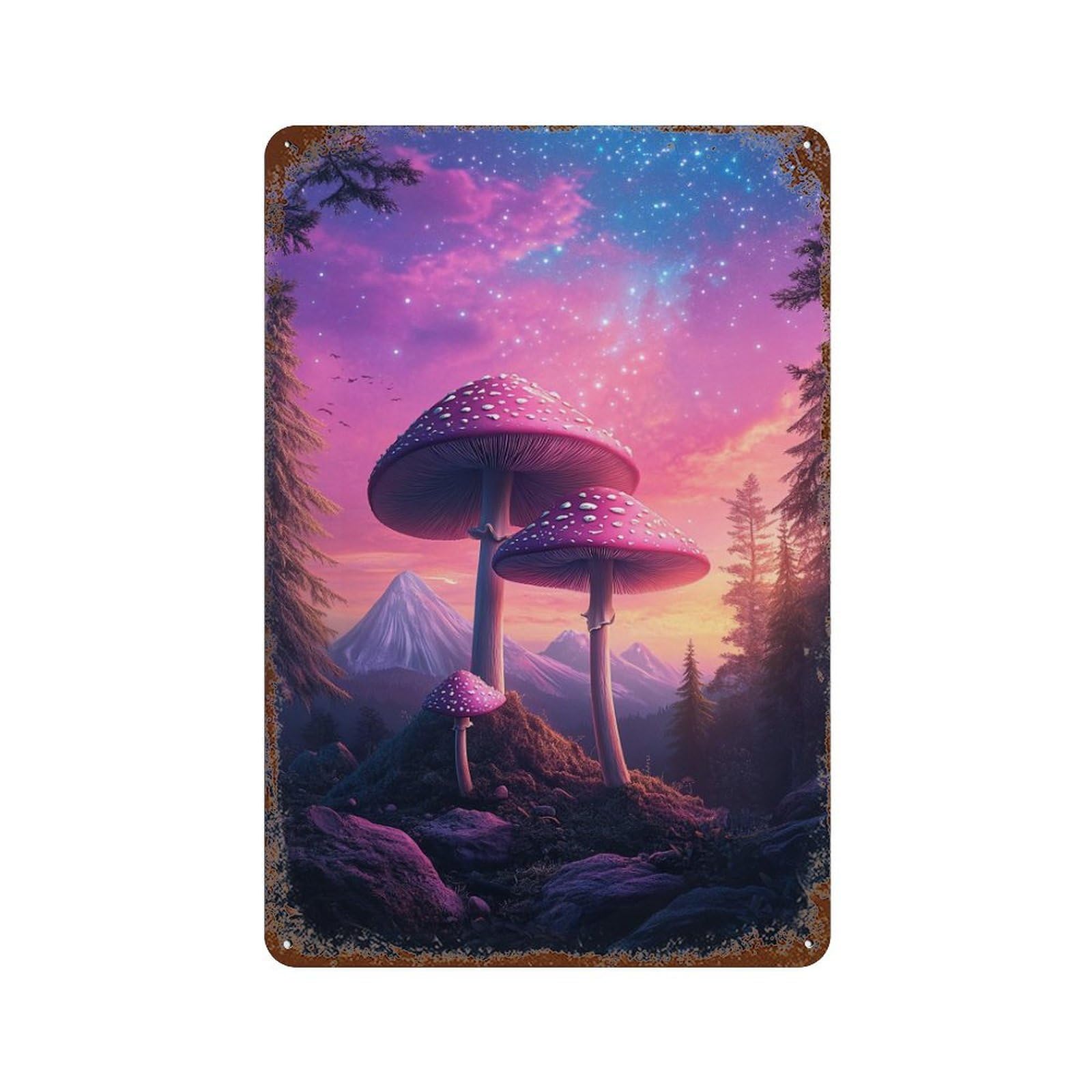 Vintage Rust Metal Sign Fantasy Mushroom Forest 11.8"x7.9", Old School Wall Decor for Garage, Bar And Workshop Decor