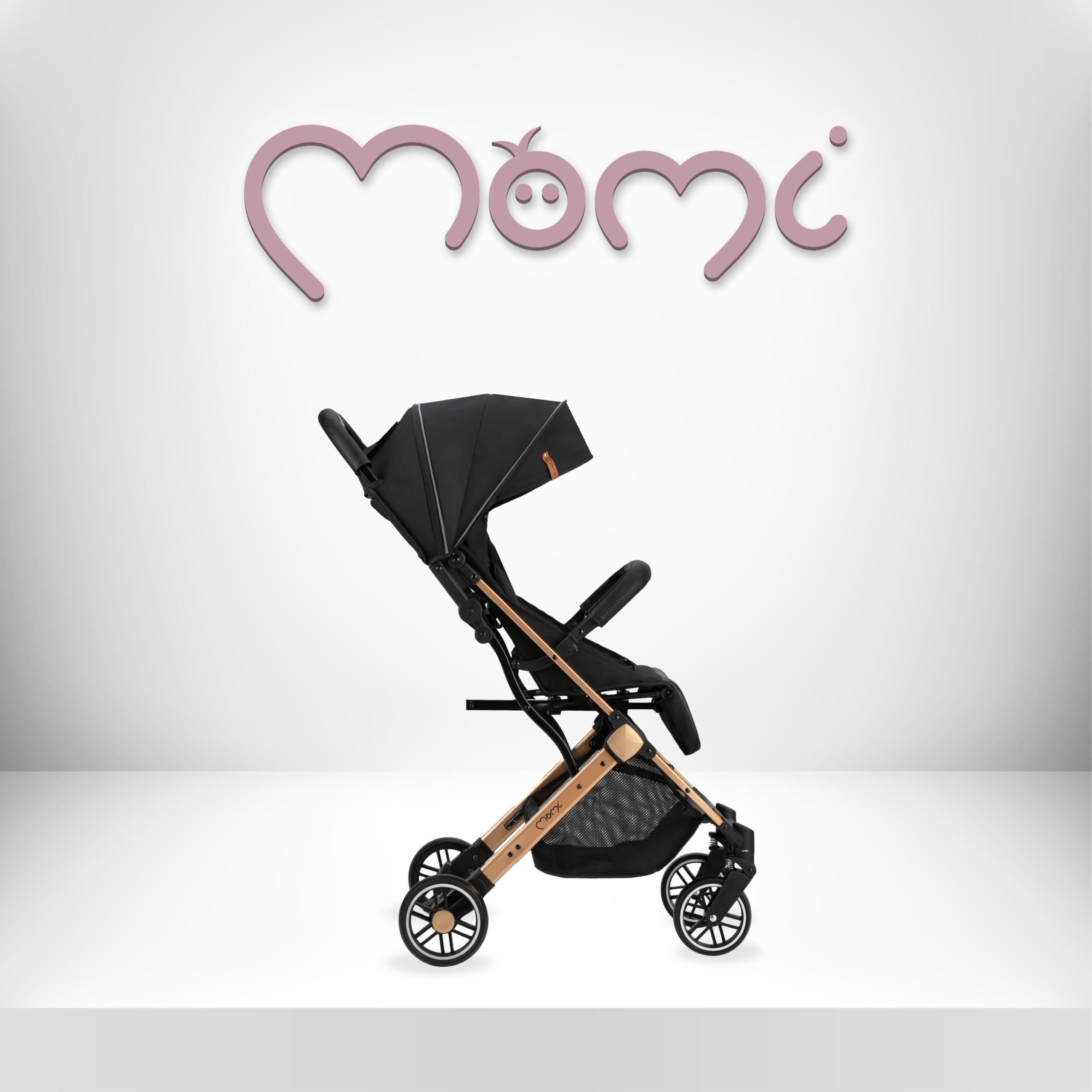 MoMi ESTELLE Poussette compacte légère et pliable dès 6 mois jusqu'à 15 kg, dossier inclinable, repose-pieds réglable, roues amorties, grand panier, harnais 5 points