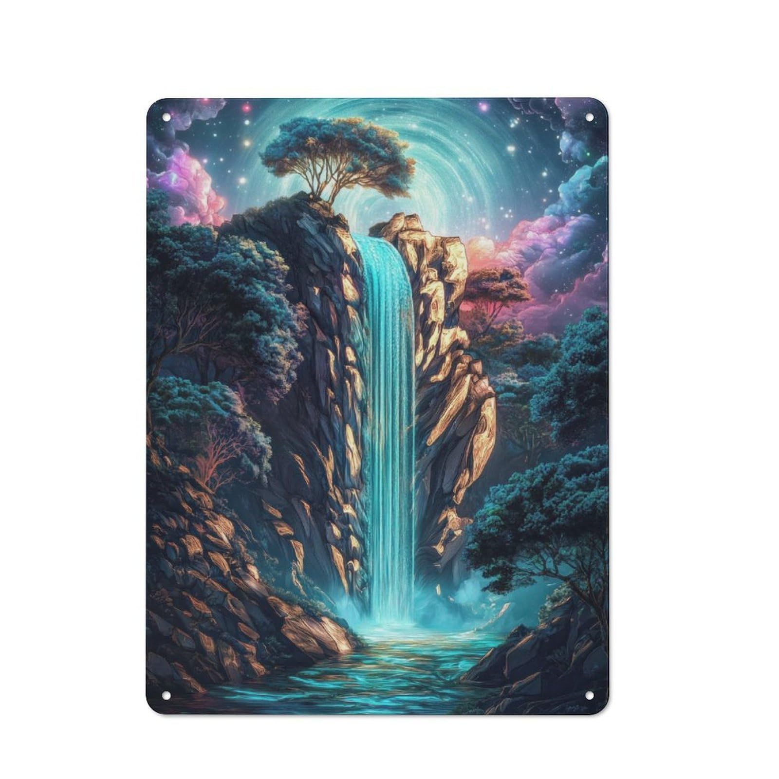 Junmoney Mystical Waterfall Tin Wall Plaque 40X30cm With For Bar Or Restaurant, Suited To Bar Decor Enthusiasts