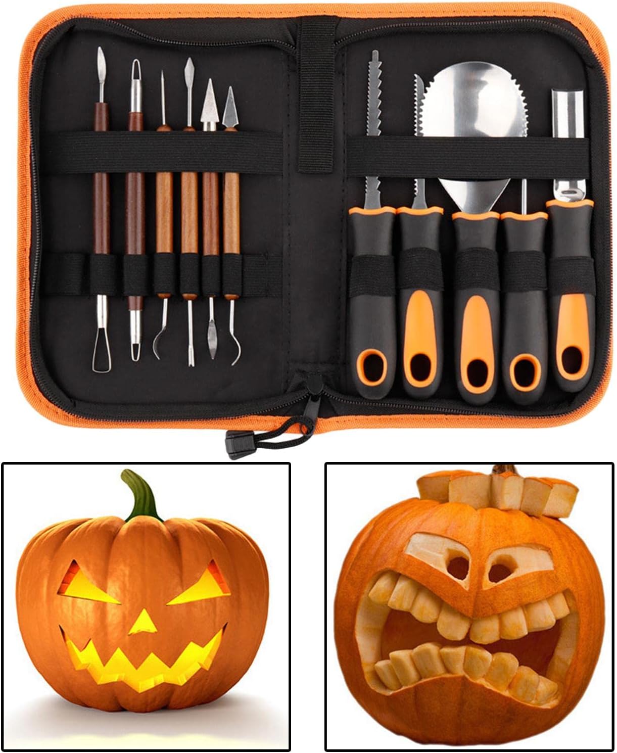 Professional Halloween Pumpkin Carving Tools Kit for Adults - Stainless Steel Jack-O-Lantern Sculpting Set, Easy to Use and Storage, for Halloween Decoration - - 5pcs no Bag