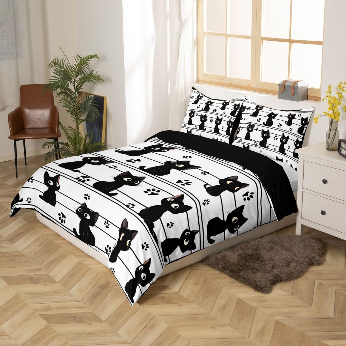 Homewish Dzieci czarny kot król zestawy pościeli na kołdrę urocze czarne koty poszewka na kołdrę kreskówka śmieszne koty łóżko zestaw kawaii kot łapa nadruk