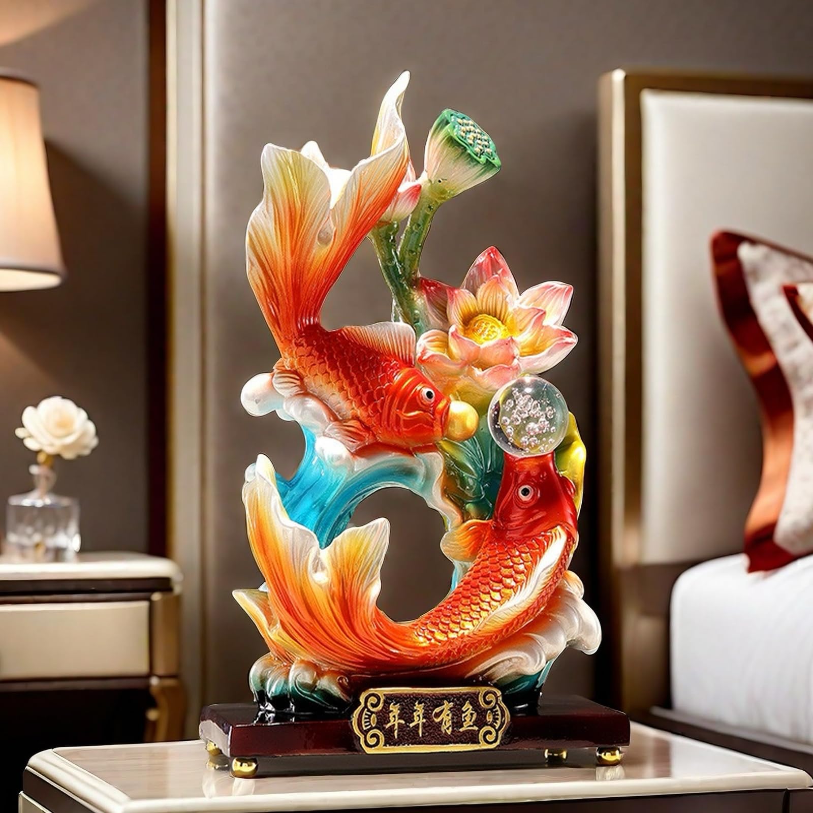 Large 13 Inch Chinese Feng Shui Fish Statue Sculpture Frgurine Good Lucky Gift for FengShui Lover Desktop Display Decorative Decoration