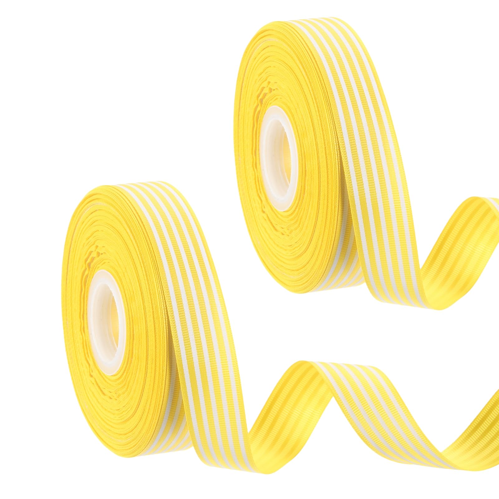 PATIKIL 50 Yards x 1" Christmas Striped Ribbon, 2 Pcs Yellow Candy Roll Fabric Wrapping Ribbons for Craft Wreath Birthday Wedding Festival Decoration