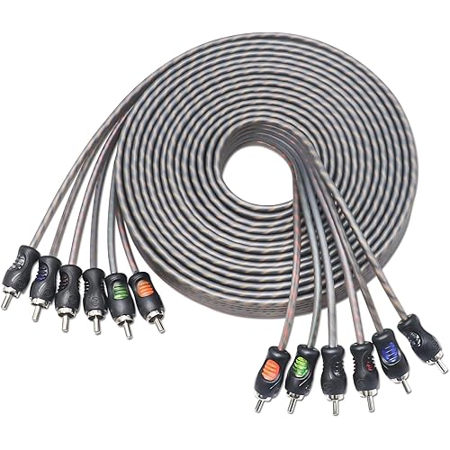 RECOIL RCI620 100% Oxygen Free Copper 20ft 6-Channel RCA Audio Cable, Twisted Pair with Noise Reduction