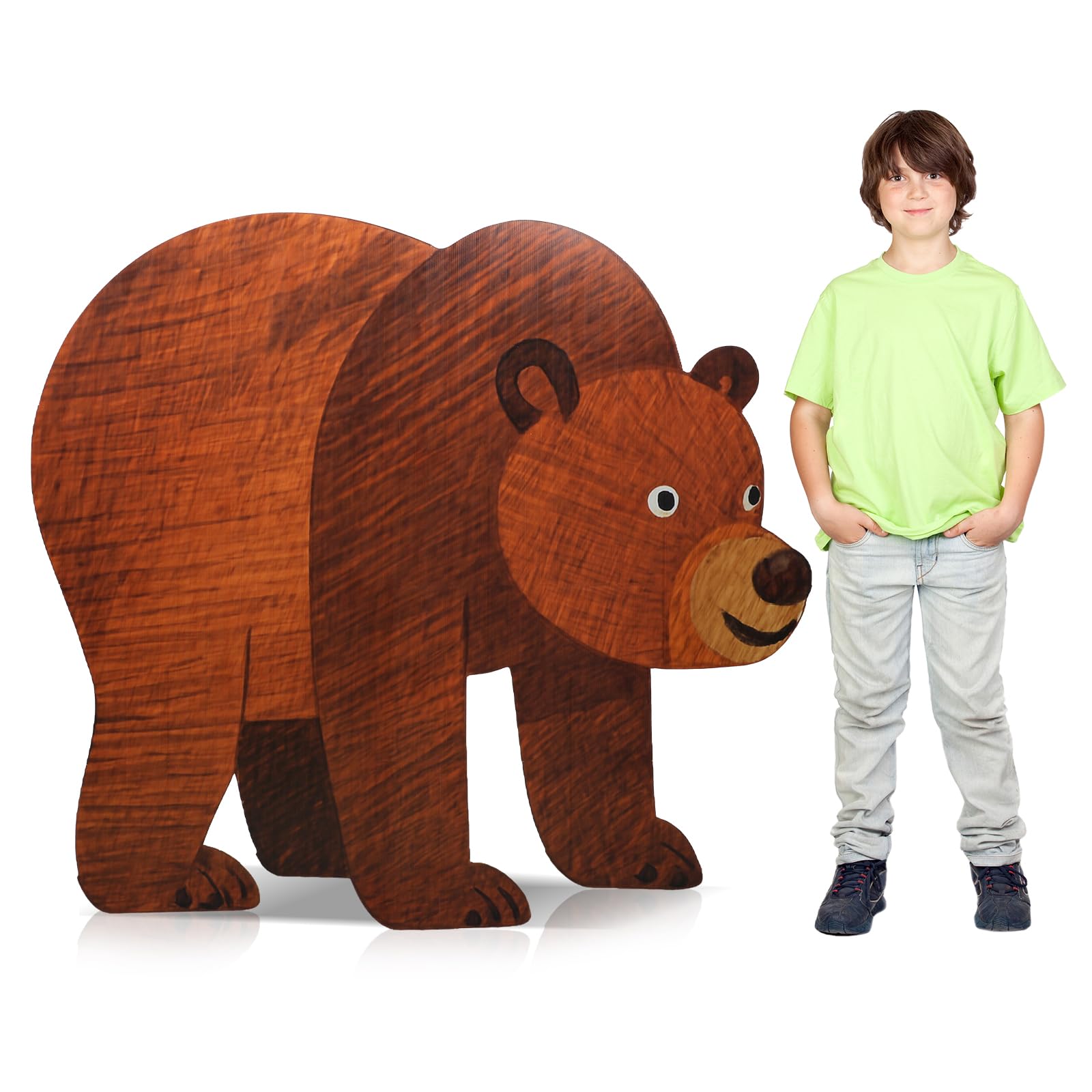 Yookeer Sagoma in cartone a forma di orso marrone da 1,2 m, a grandezza naturale, decorazione per feste di compleanno a tema safari, decorazione per feste di compleanno in cartone della giungla