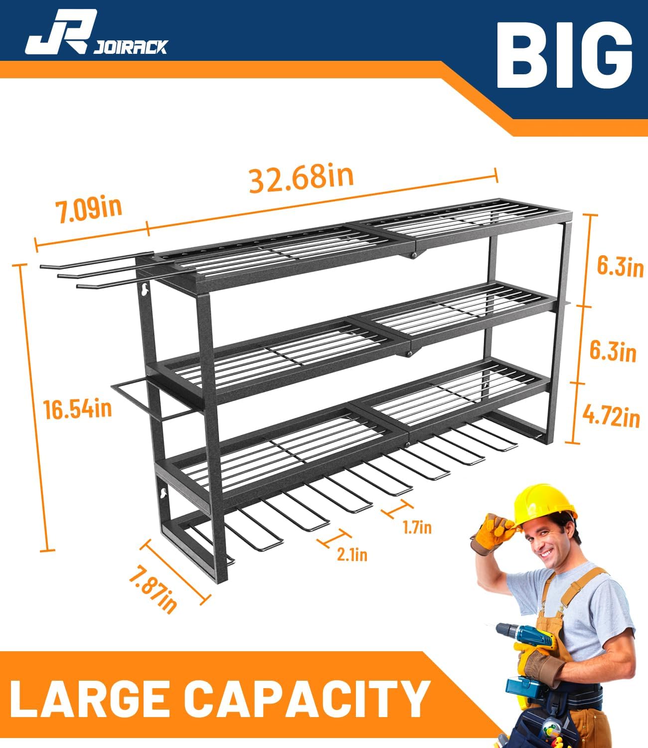 Power Tool Organizer Wall Mount,8 Drill Holders,Tool Organizers Power Tool & Drills Storage Rack Tool Shelf in Garage Workshop for Father's Day Husband Men's Gift (4Tiers, 8 Drill Holder)